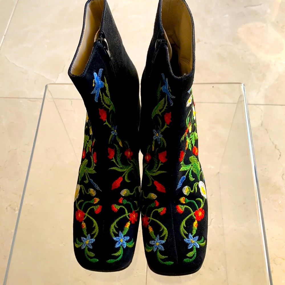 Black Sued Embroidered Boots
